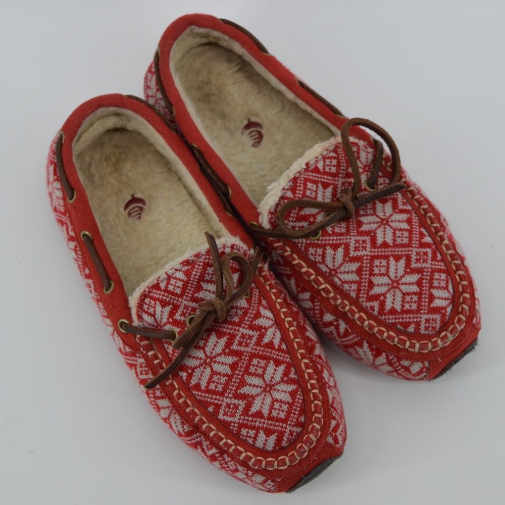 Acorn Fabric Wool Lined Moccasin Slippers